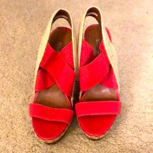 Boutique Nine Runway Shoes 4”Wedge Wood Heel Red With Rope Shoes Size 5.5